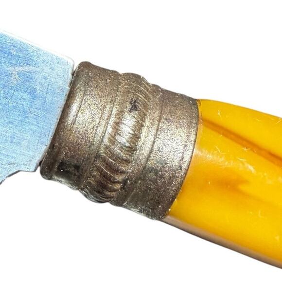 Vintage Blade Serrated Knife Stainless Steel Butterscotch Swirl Bakelite Handle - Picture 4 of 7